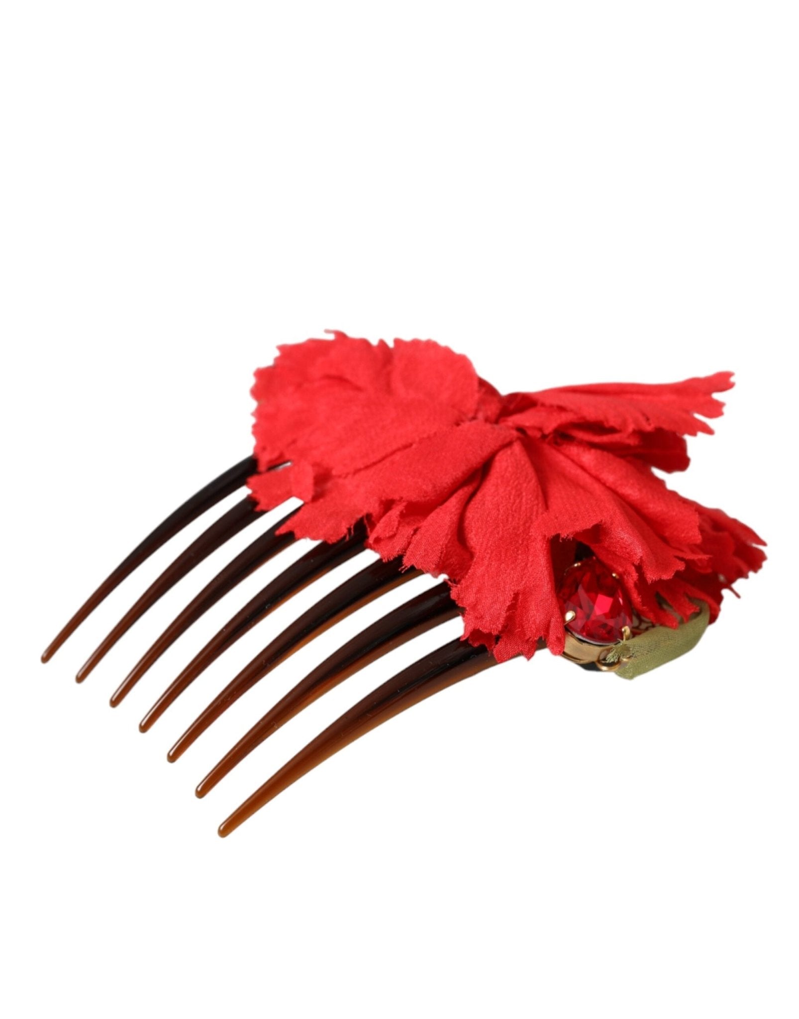 Dolce & Gabbana Red Silk Floral Gold Brass Women Hair Comb - Sandy Store ByNet