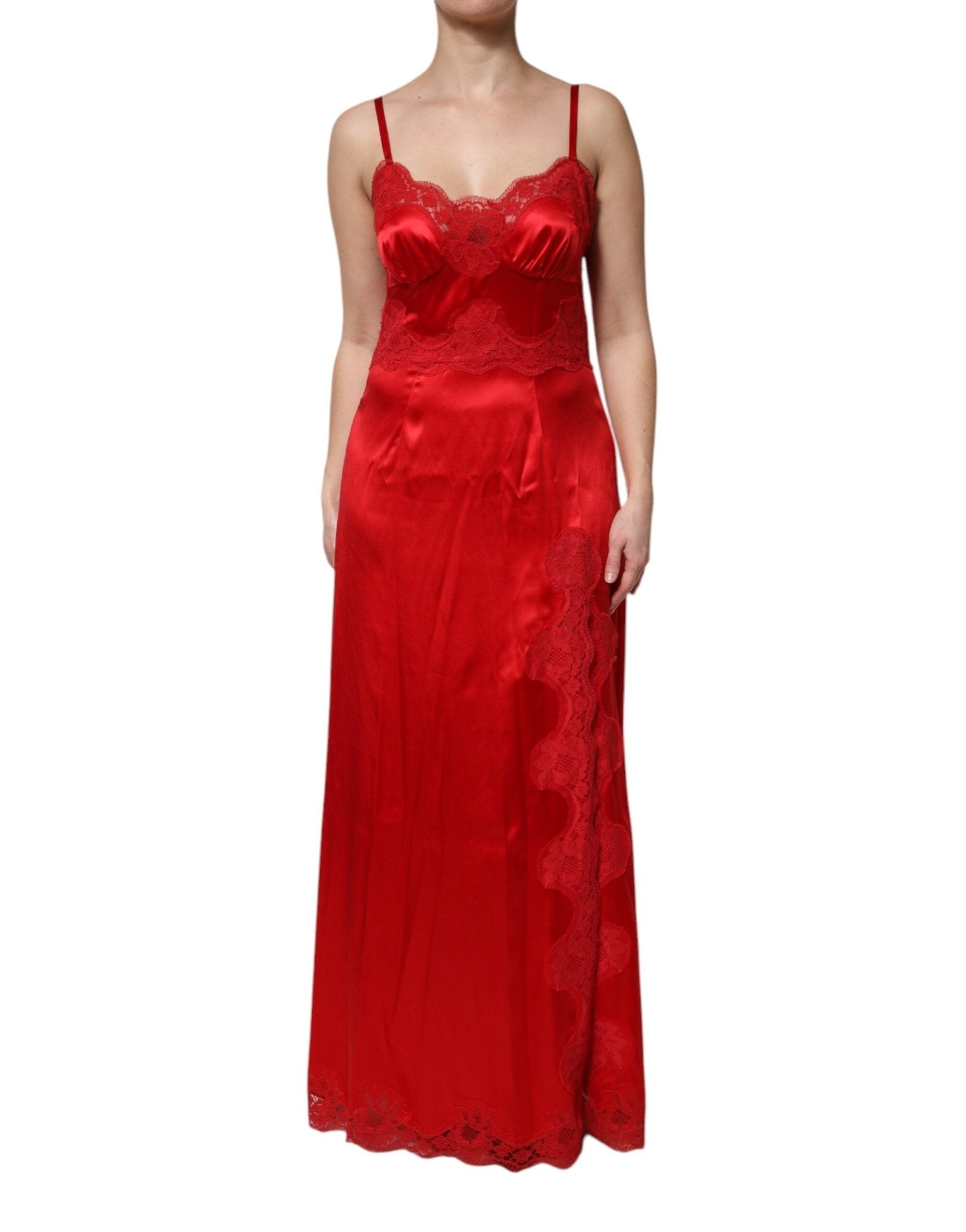 Dolce & Gabbana Red Silk Sleeveless Maxi Long Dress – IT46|XL par Dolce & Gabbana | Disponible sur Sandy Store ByNet