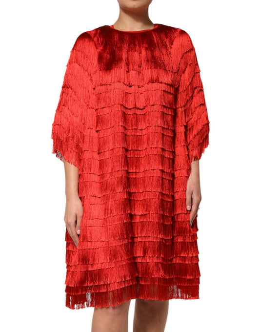 Dolce & Gabbana Red Silk Tiers Fringe Shift Knee Length Dress – IT40|S par Dolce & Gabbana | Disponible sur Sandy Store ByNet