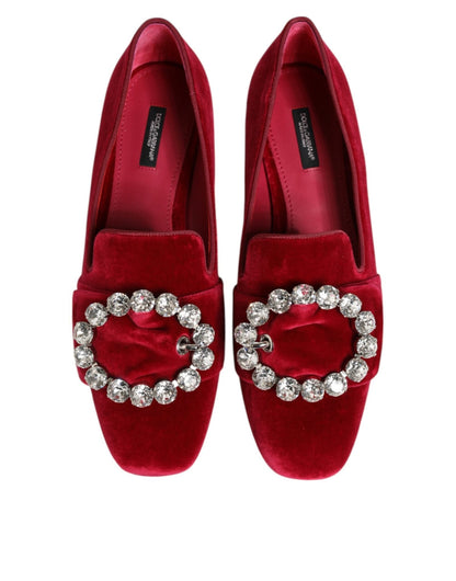 Dolce & Gabbana Red Velvet Crystal Buckle Loafers Flats Shoes – EU36.5/US6 par Dolce & Gabbana | Disponible sur Sandy Store ByNet