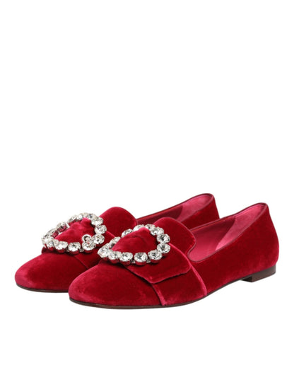 Dolce & Gabbana Red Velvet Crystal Buckle Loafers Flats Shoes – EU36.5/US6 par Dolce & Gabbana | Disponible sur Sandy Store ByNet