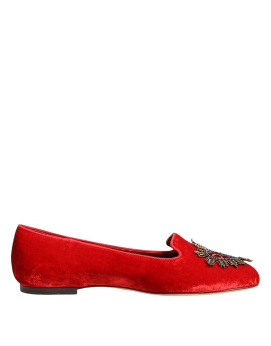 Dolce & Gabbana Red Velvet DG Heart Loafers Flat Shoes – EU36.5/US6 par Dolce & Gabbana | Disponible sur Sandy Store ByNet