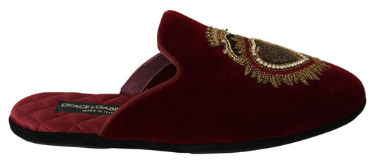 Dolce & Gabbana Red Velvet Embroidered Slides - Sandy Store ByNet