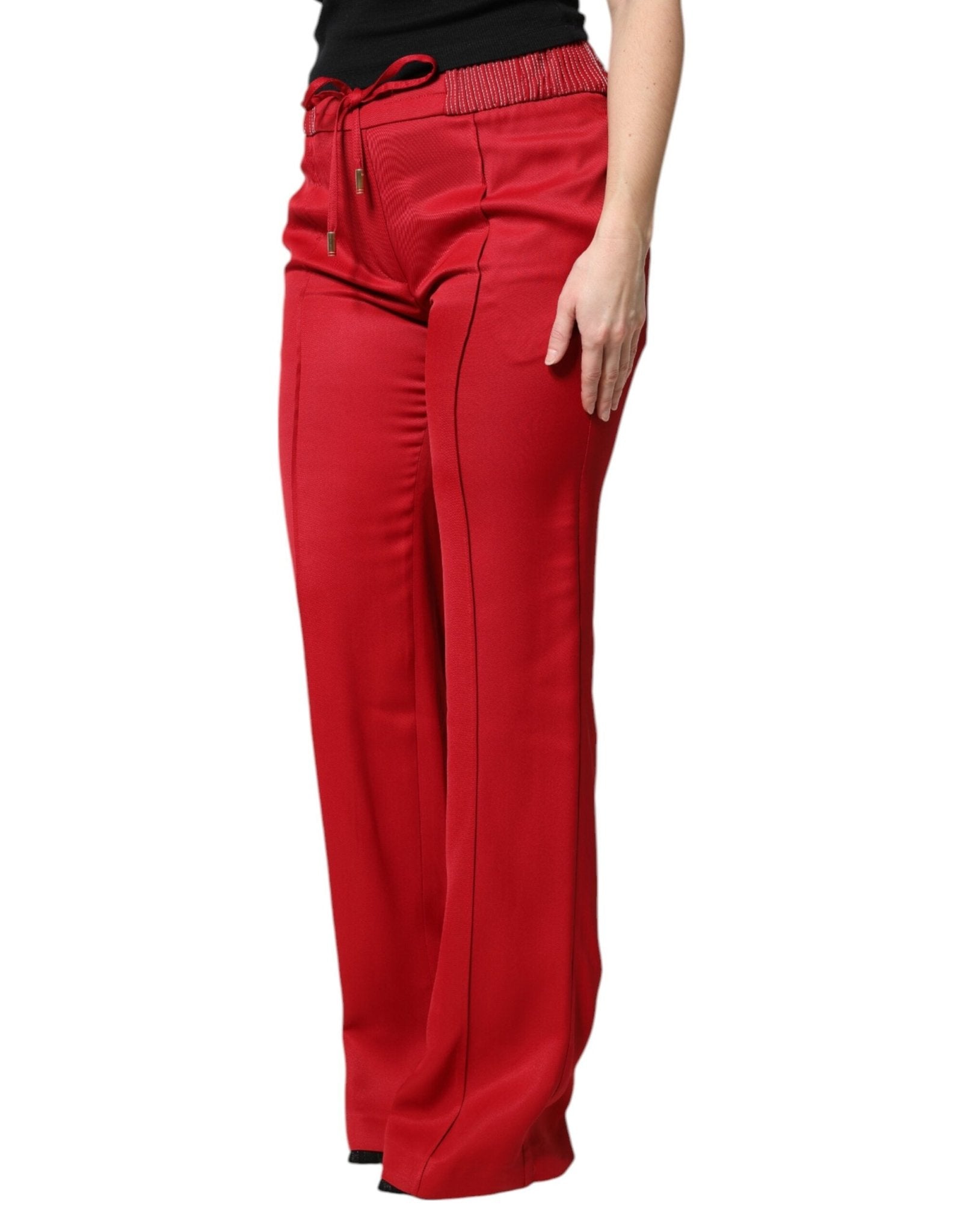 Dolce & Gabbana Red Viscose Straight Fit Pants - Sandy Store ByNet