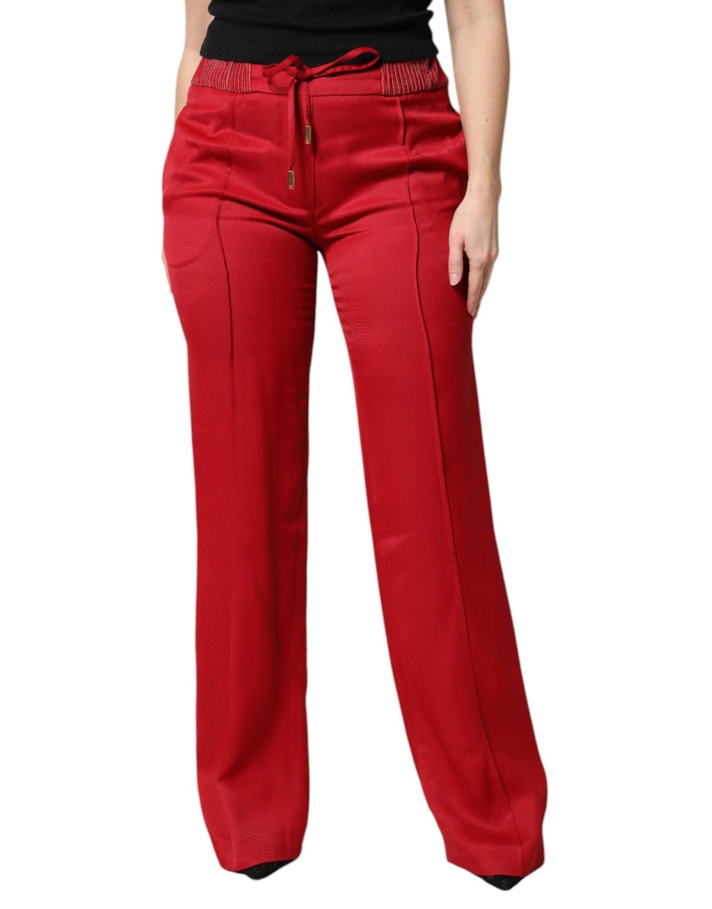 Dolce & Gabbana Red Viscose Straight Fit Pants - Sandy Store ByNet
