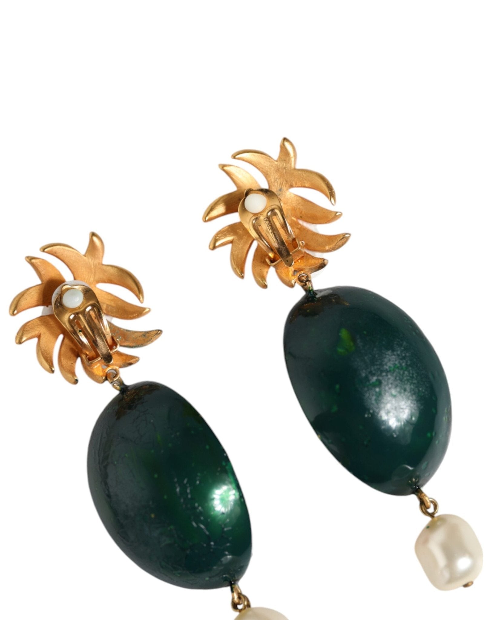 Dolce & Gabbana Red Watermelon Gold Brass Crystal Clip Dangling Earrings - Sandy Store ByNet