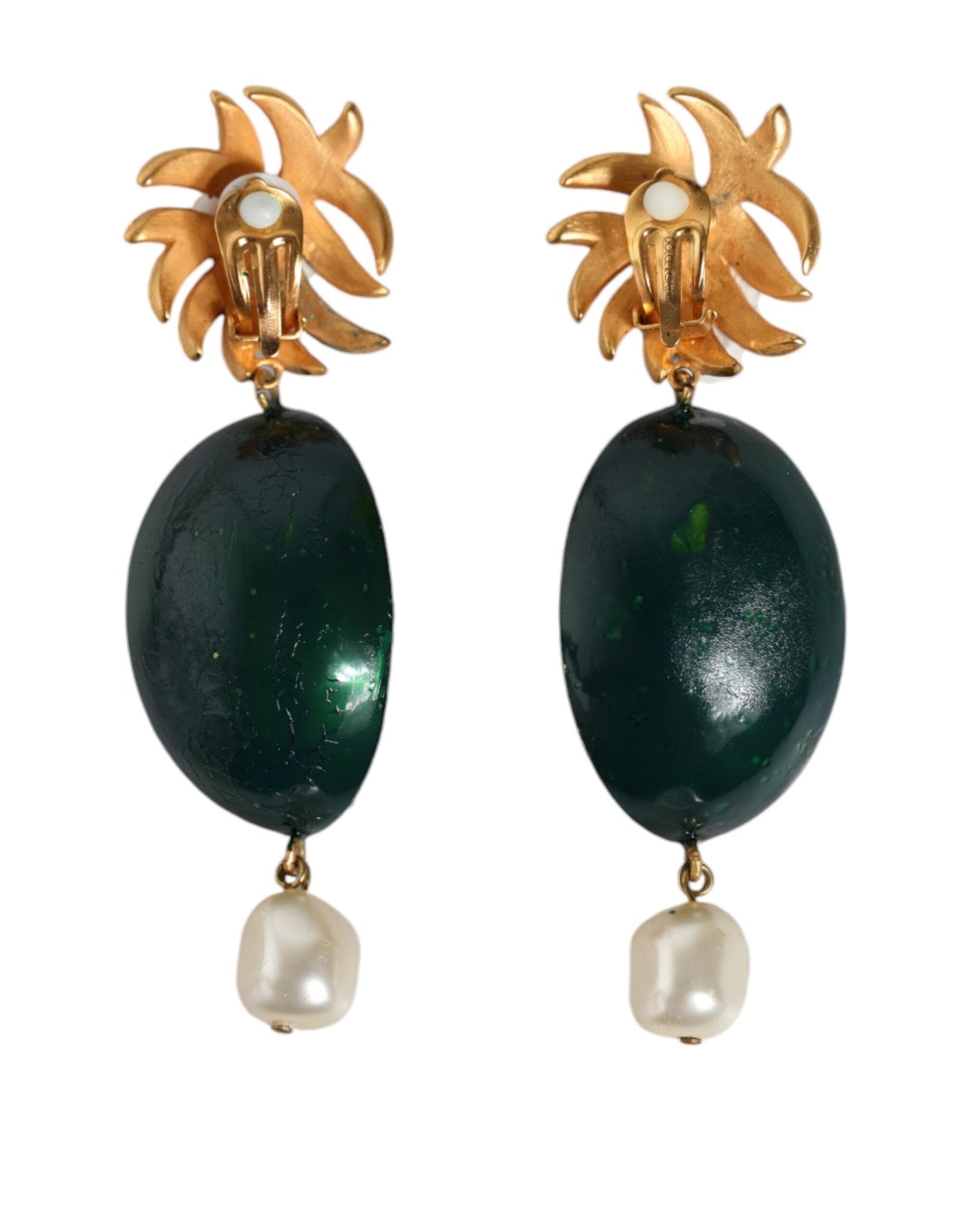 Dolce & Gabbana Red Watermelon Gold Brass Crystal Clip Dangling Earrings - Sandy Store ByNet