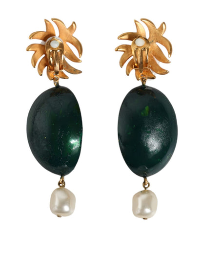 Dolce & Gabbana Red Watermelon Gold Brass Crystal Clip Dangling Earrings - Sandy Store ByNet