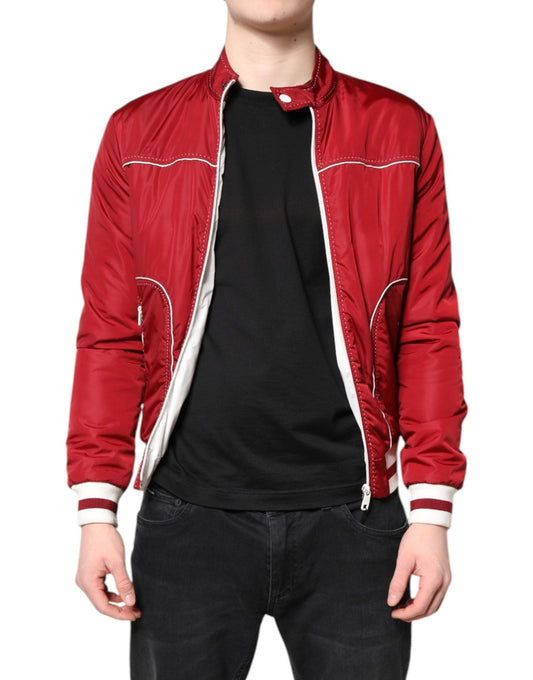 Dolce & Gabbana Red White Nylon Full Zip Men Bomber Jacket – IT44 | XS par Dolce & Gabbana | Disponible sur Sandy Store ByNet