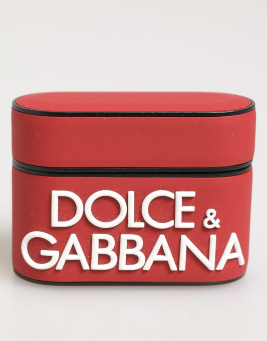 Dolce & Gabbana Red White Silicone Embossed Logo Accessory Airpods Case – par Dolce & Gabbana | Disponible sur Sandy Store ByNet
