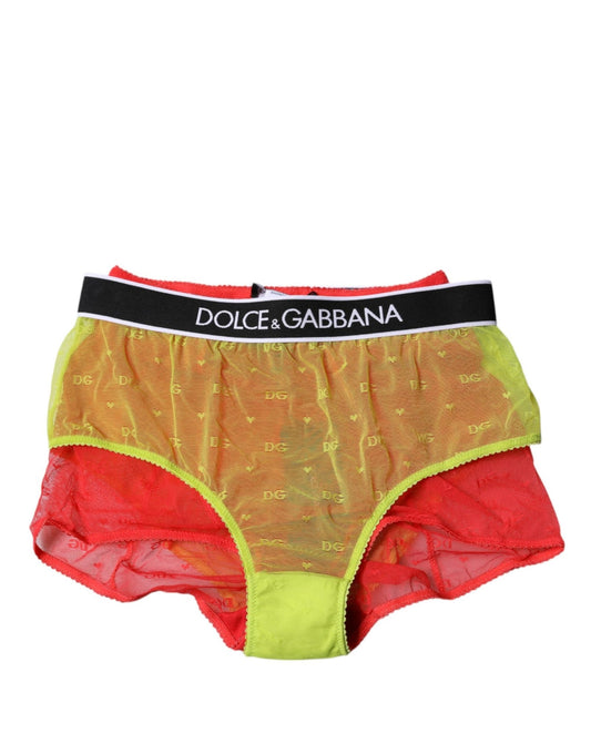 Dolce & Gabbana Red Yellow Tulle Mid Waist Panty Underwear - Sandy Store ByNet