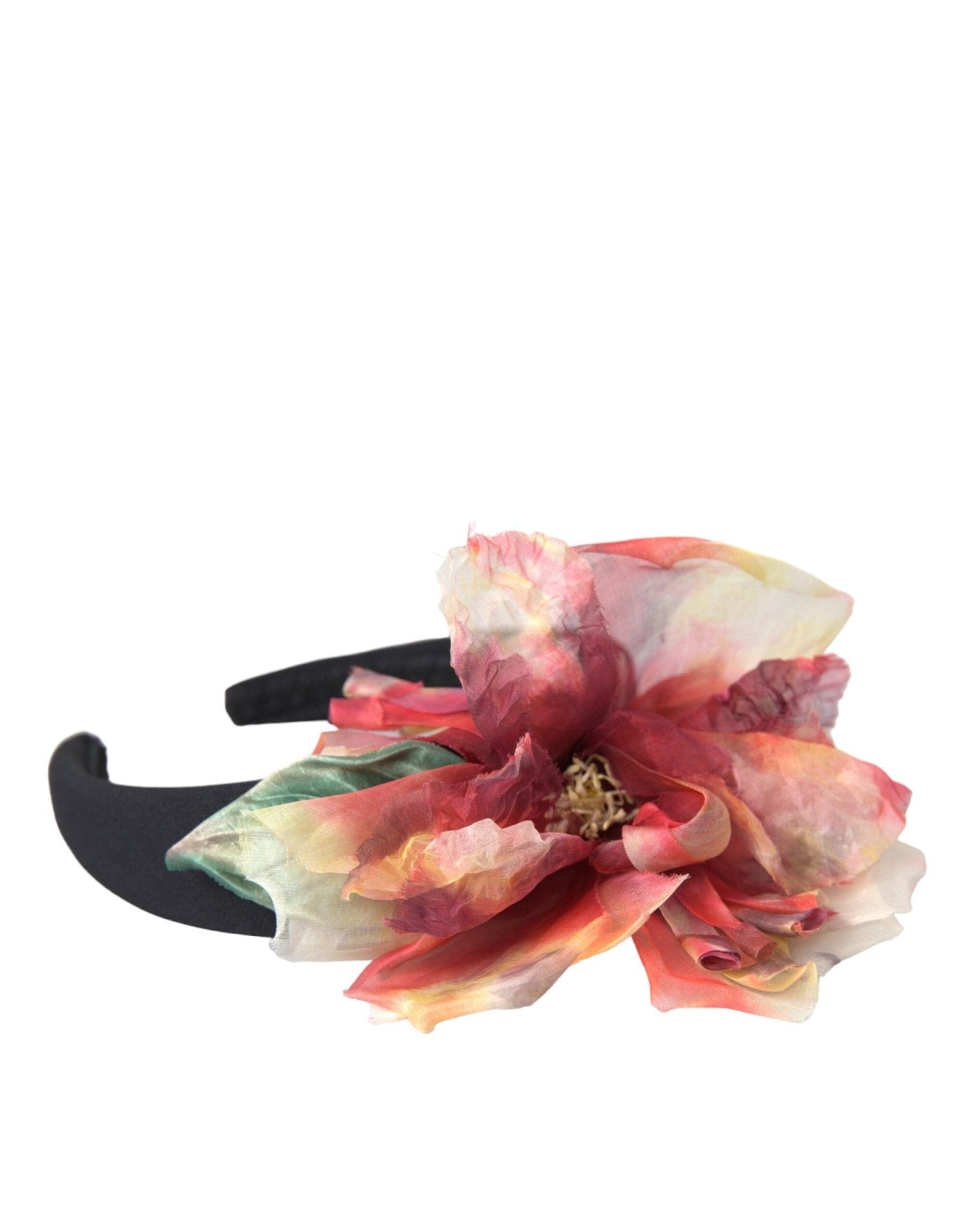 Dolce & Gabbana Rose Pink Silk Floral Black Tiara Women Hairband Diadem - Sandy Store ByNet