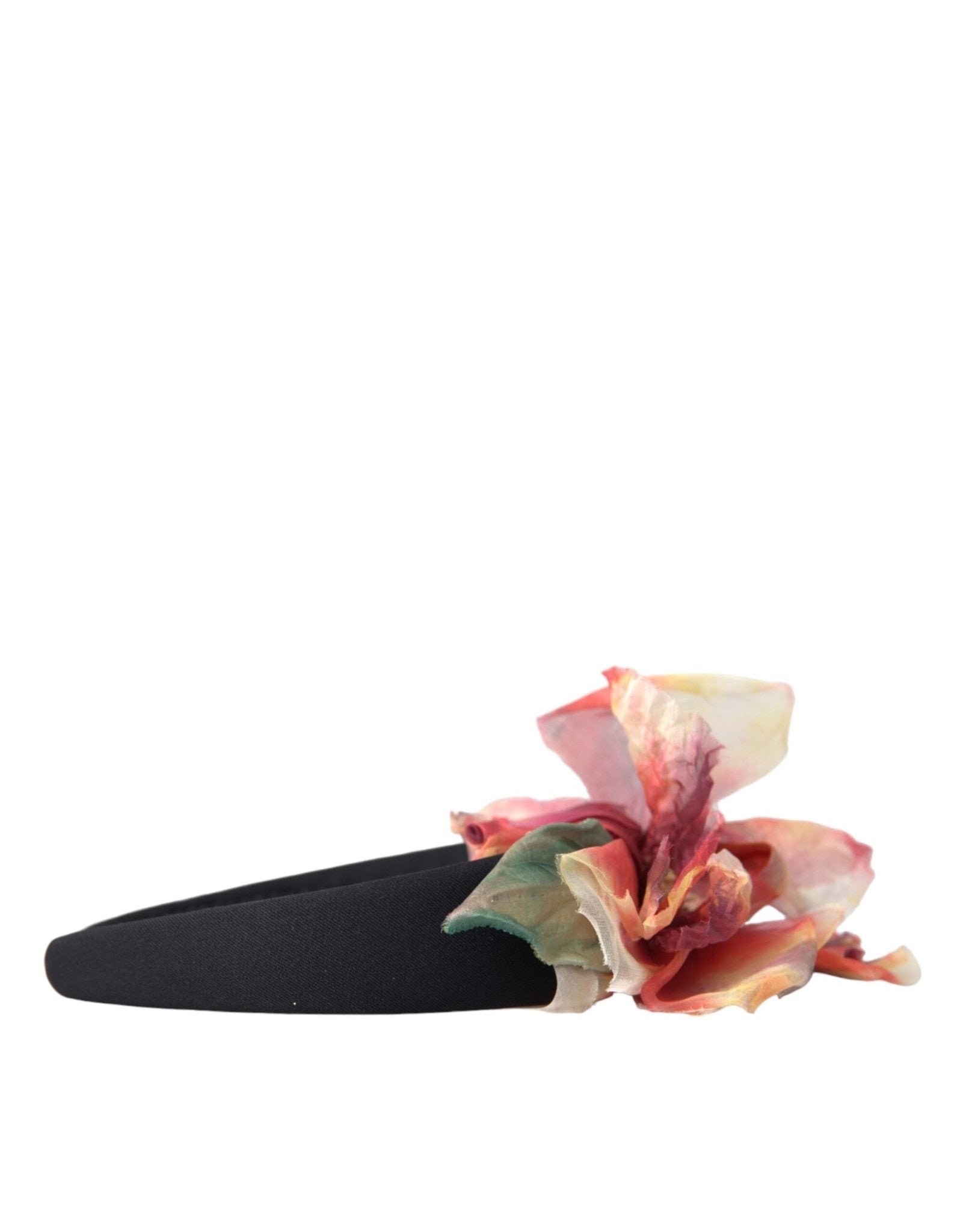 Dolce & Gabbana Rose Pink Silk Floral Black Tiara Women Hairband Diadem - Sandy Store ByNet