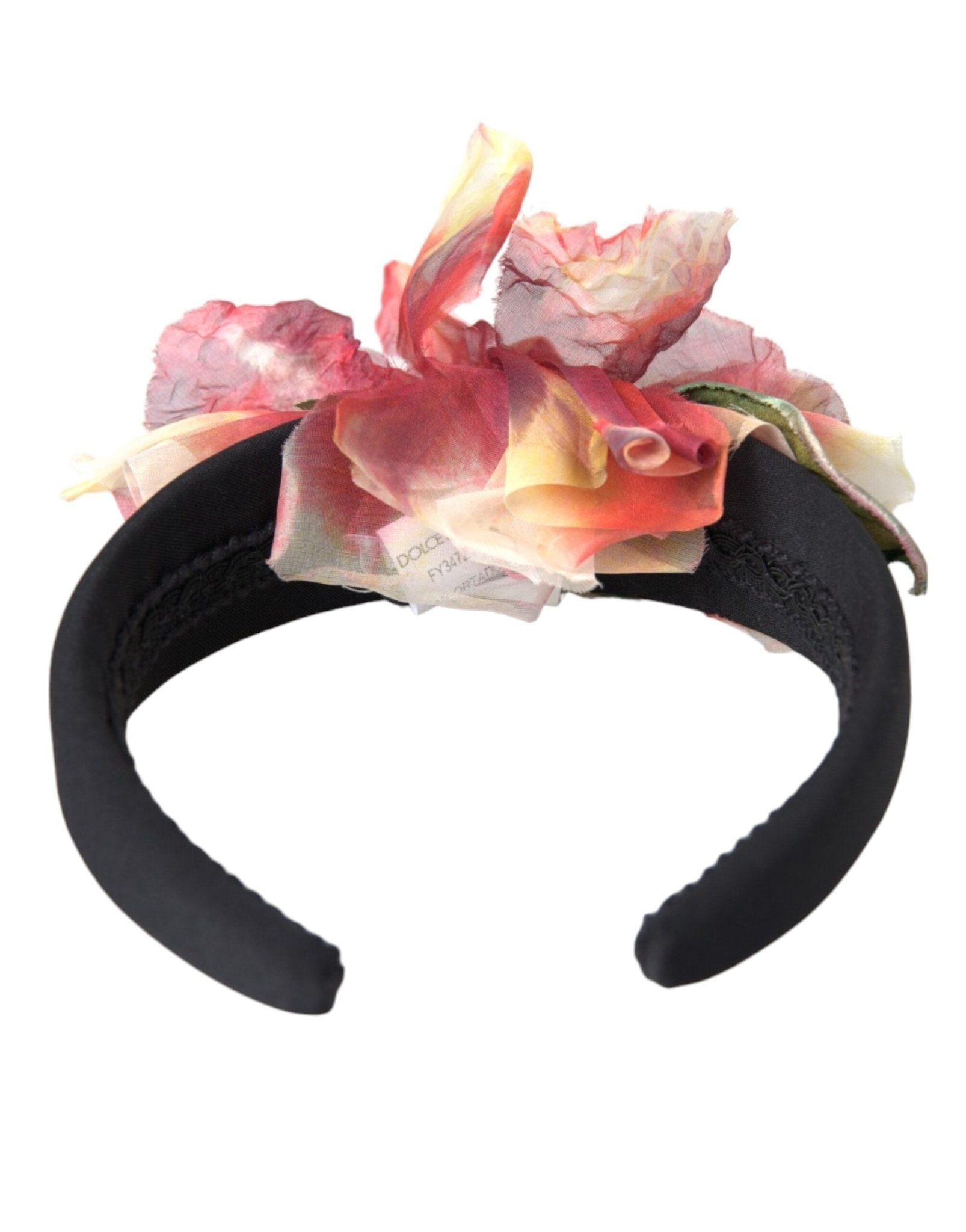 Dolce & Gabbana Rose Pink Silk Floral Black Tiara Women Hairband Diadem - Sandy Store ByNet