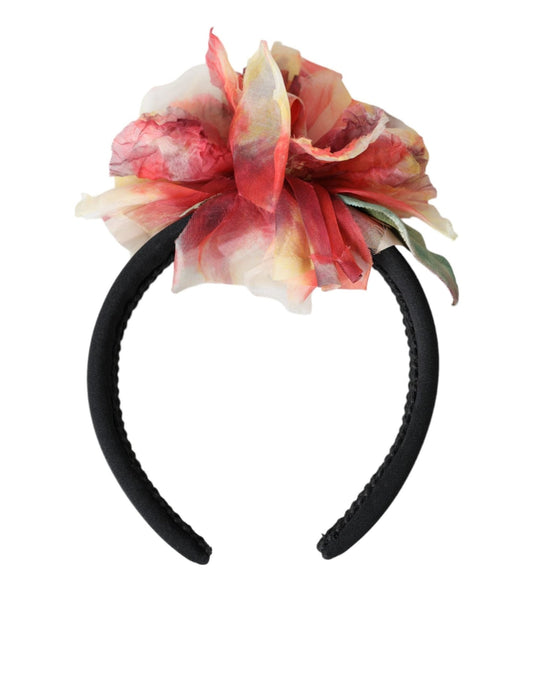 Dolce & Gabbana Rose Pink Silk Floral Black Tiara Women Hairband Diadem - Sandy Store ByNet