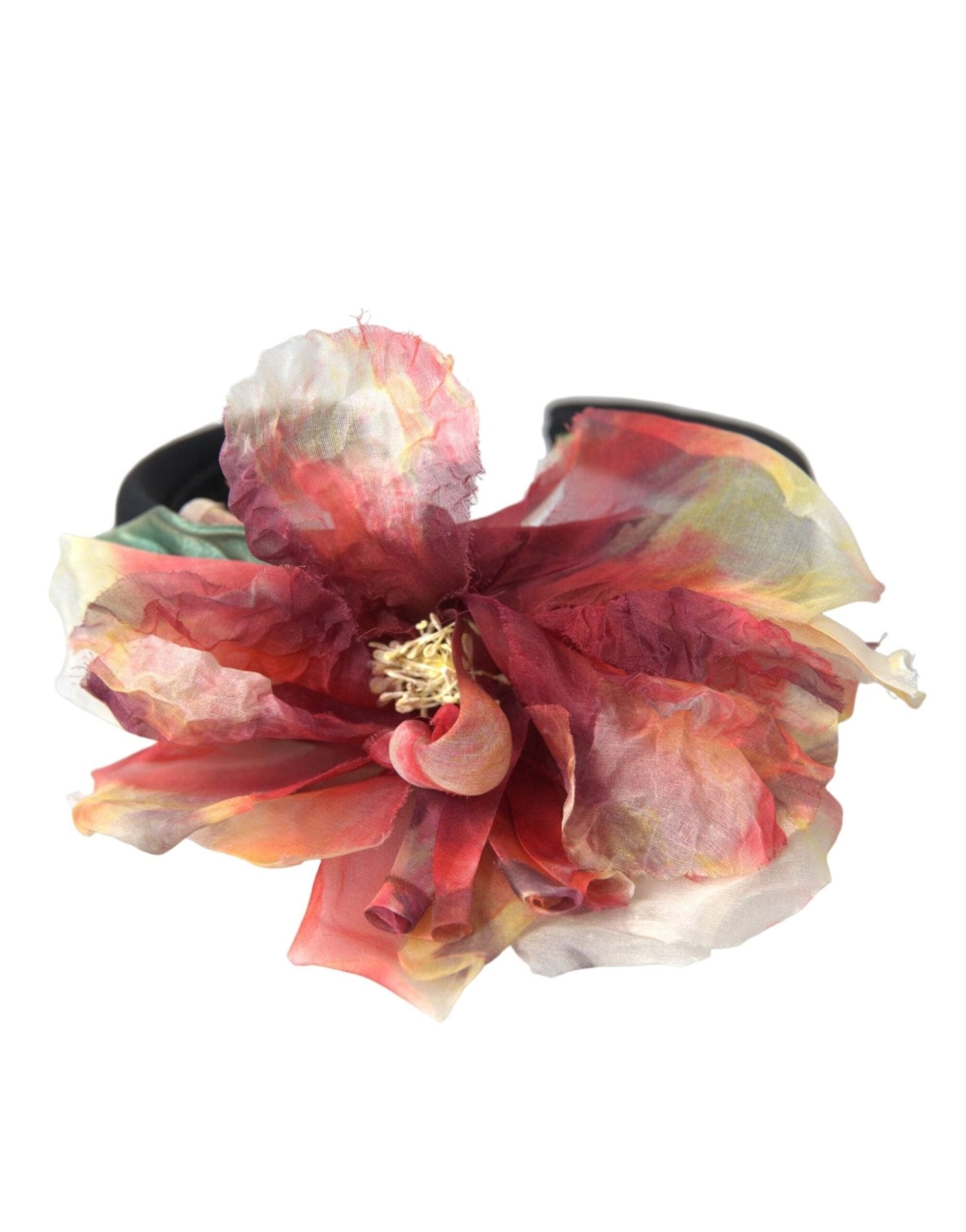 Dolce & Gabbana Rose Pink Silk Floral Black Tiara Women Hairband Diadem - Sandy Store ByNet