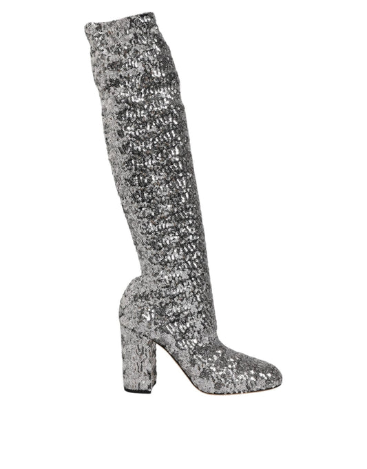 Dolce & Gabbana Shoes Silver Sequins Glitter High Heel Boot Shoes – EU36/US5.5 par Dolce & Gabbana | Disponible sur Sandy Store ByNet