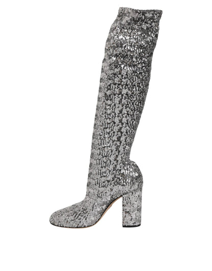 Dolce & Gabbana Shoes Silver Sequins Glitter High Heel Boot Shoes – EU36/US5.5 par Dolce & Gabbana | Disponible sur Sandy Store ByNet