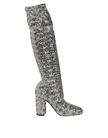 Dolce & Gabbana Shoes Silver Sequins Glitter High Heel Boot Shoes – EU36/US5.5 par Dolce & Gabbana | Disponible sur Sandy Store ByNet