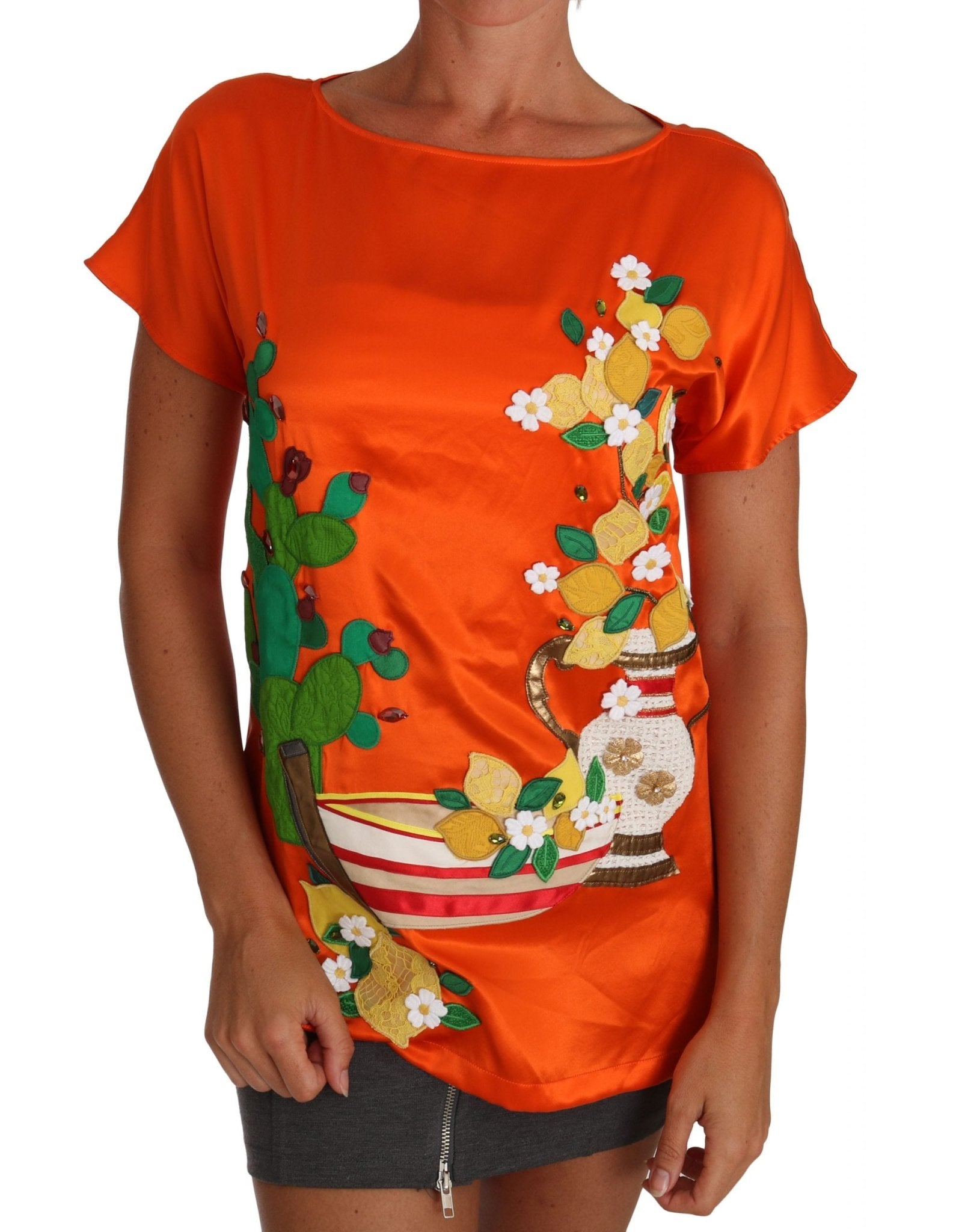 Dolce & Gabbana Sicilian Summer Silk Crystal - Embellished Top - Sandy Store ByNet