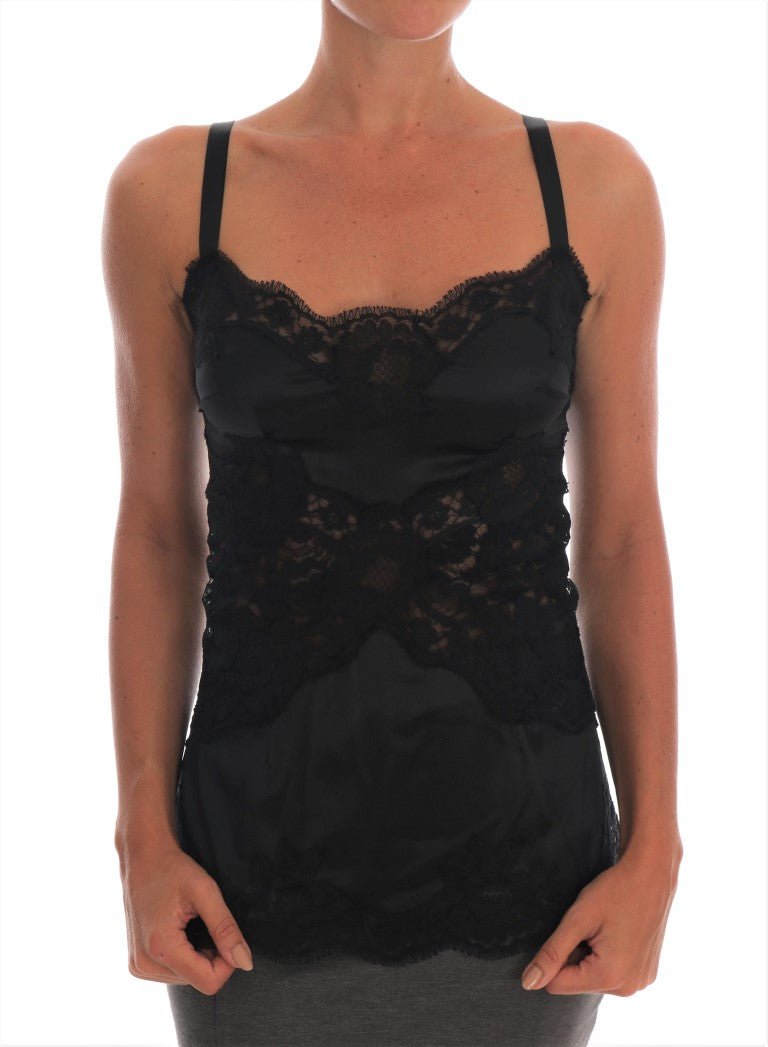 Dolce & Gabbana Silk Blend Black Lace Top Dressing Gown - Sandy Store ByNet