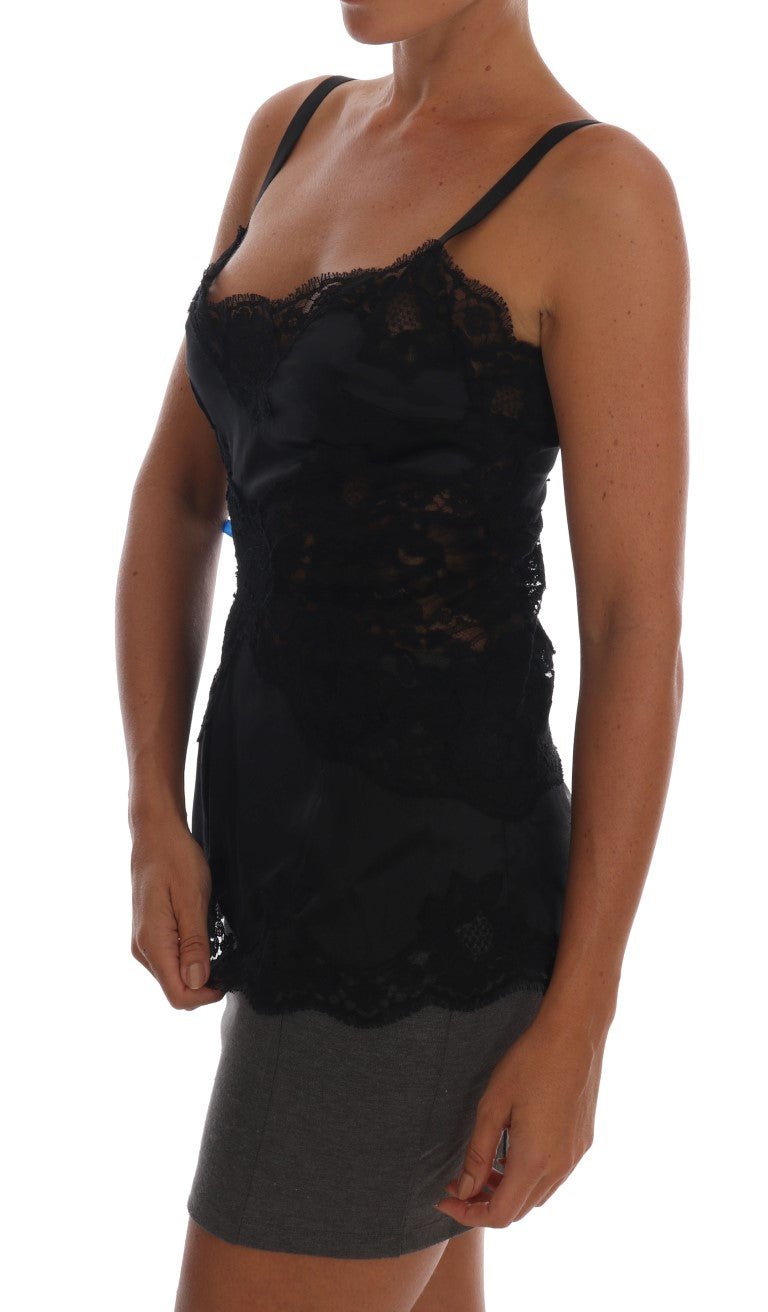 Dolce & Gabbana Silk Blend Black Lace Top Dressing Gown - Sandy Store ByNet