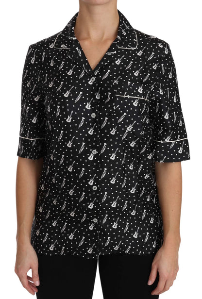 Dolce & Gabbana Silk Guitar Trumpet Print Polo Top - Sandy Store ByNet