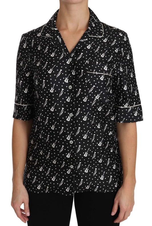 Dolce & Gabbana Silk Guitar Trumpet Print Polo Top - Sandy Store ByNet