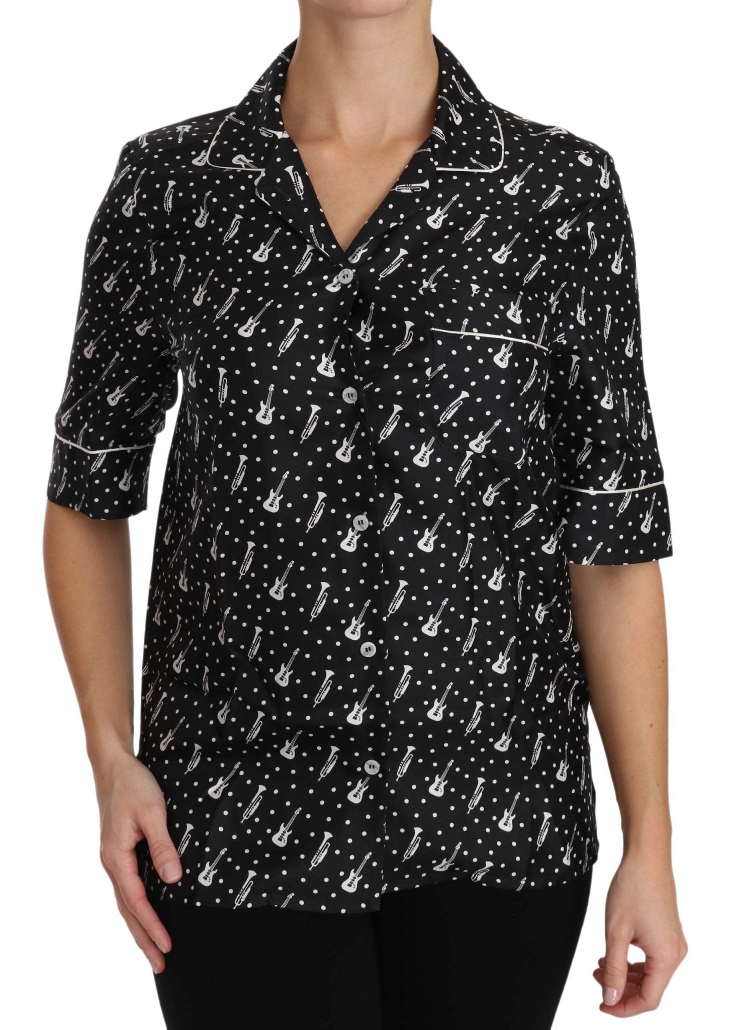 Dolce & Gabbana Silk Guitar Trumpet Print Polo Top - Sandy Store ByNet