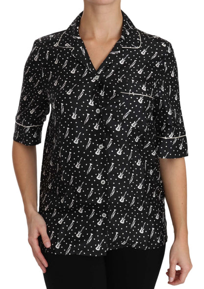 Dolce & Gabbana Silk Guitar Trumpet Print Polo Top - Sandy Store ByNet