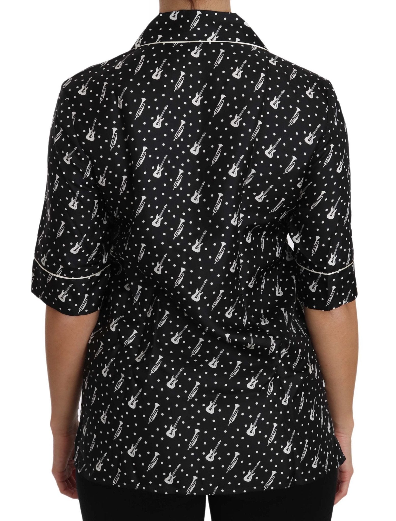 Dolce & Gabbana Silk Guitar Trumpet Print Polo Top - Sandy Store ByNet