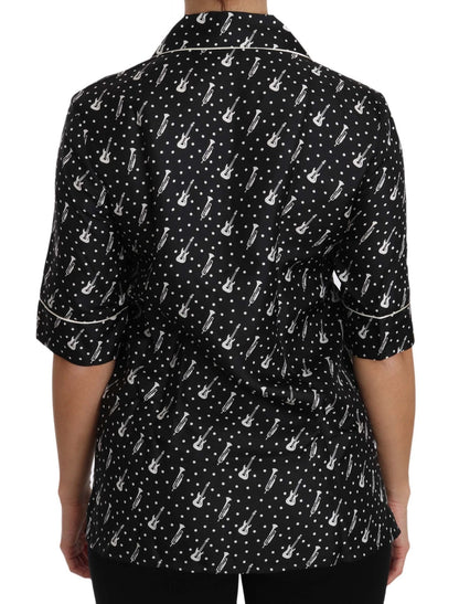 Dolce & Gabbana Silk Guitar Trumpet Print Polo Top - Sandy Store ByNet