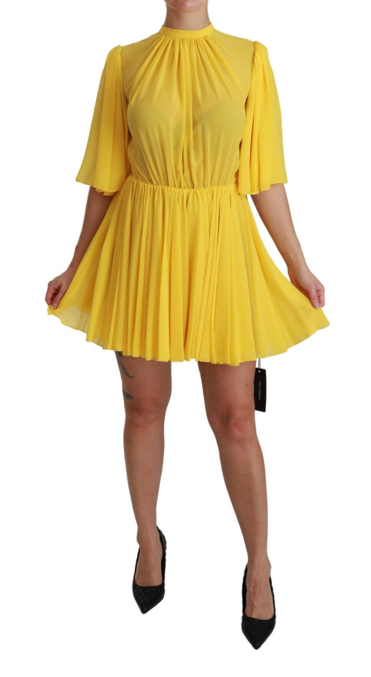 Dolce & Gabbana Silk Pleated A - line Mini Dress in Sunshine Yellow - Sandy Store ByNet