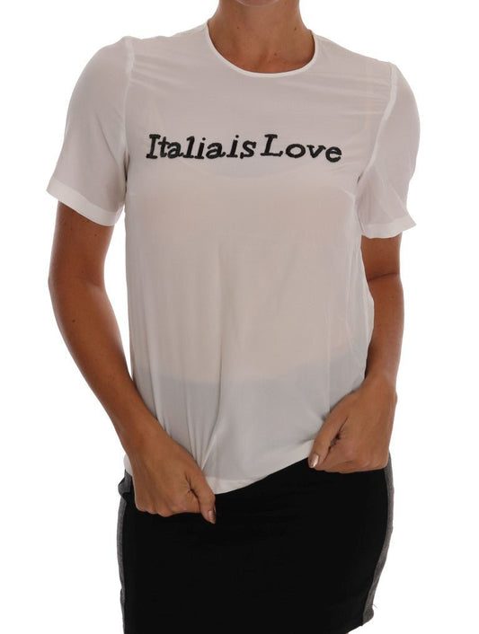 Dolce & Gabbana Silk Sequined 'Italia Is Love' White Blouse - Sandy Store ByNet