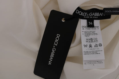 Dolce & Gabbana Silk Sequined 'Italia Is Love' White Blouse - Sandy Store ByNet