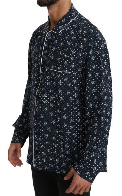 Dolce & Gabbana Silken Elegance: Blue Skull Print Lounge Shirt - Sandy Store ByNet
