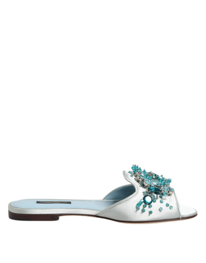 Dolce & Gabbana Silver Blue Leather Bead Embellish Slide Shoes – EU35/US4.5 par Dolce & Gabbana | Disponible sur Sandy Store ByNet