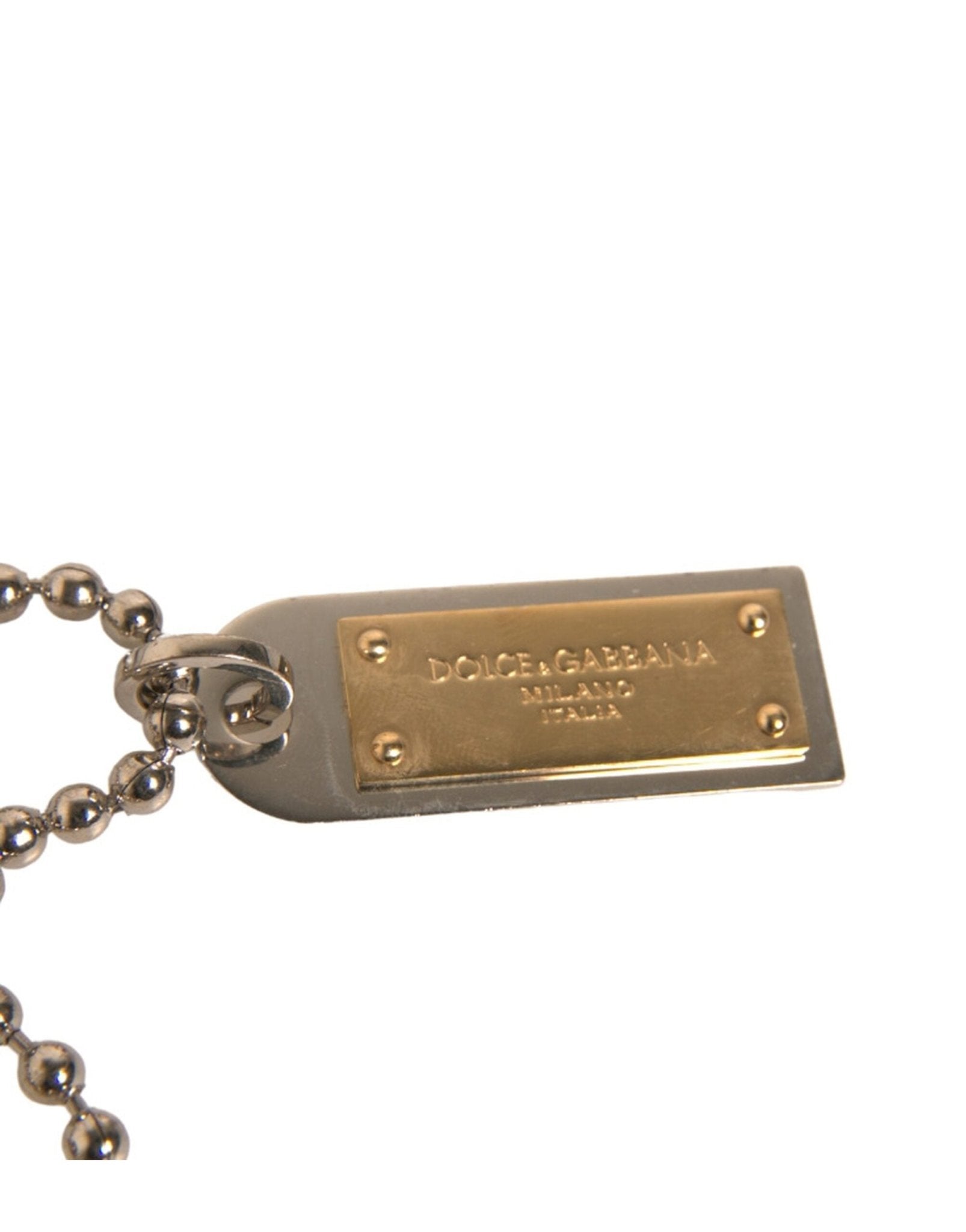 Dolce & Gabbana Silver Brass Chain Beaded Logo Plaque Keychain Keyring - Sandy Store ByNet