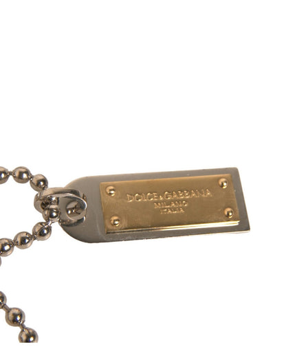 Dolce & Gabbana Silver Brass Chain Beaded Logo Plaque Keychain Keyring - Sandy Store ByNet