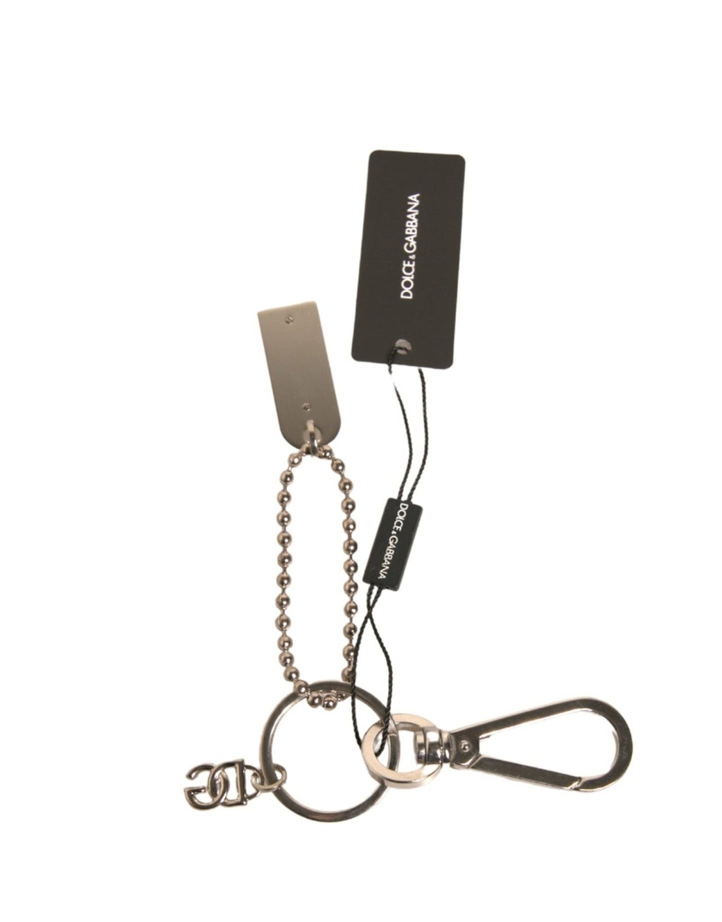 Dolce & Gabbana Silver Brass Chain Beaded Logo Plaque Keychain Keyring - Sandy Store ByNet