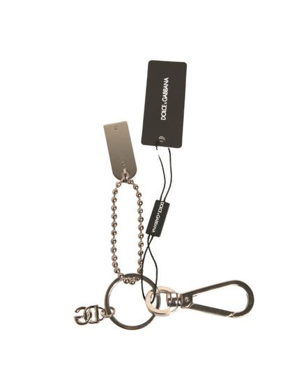 Dolce & Gabbana Silver Brass Chain Beaded Logo Plaque Keychain Keyring - Sandy Store ByNet