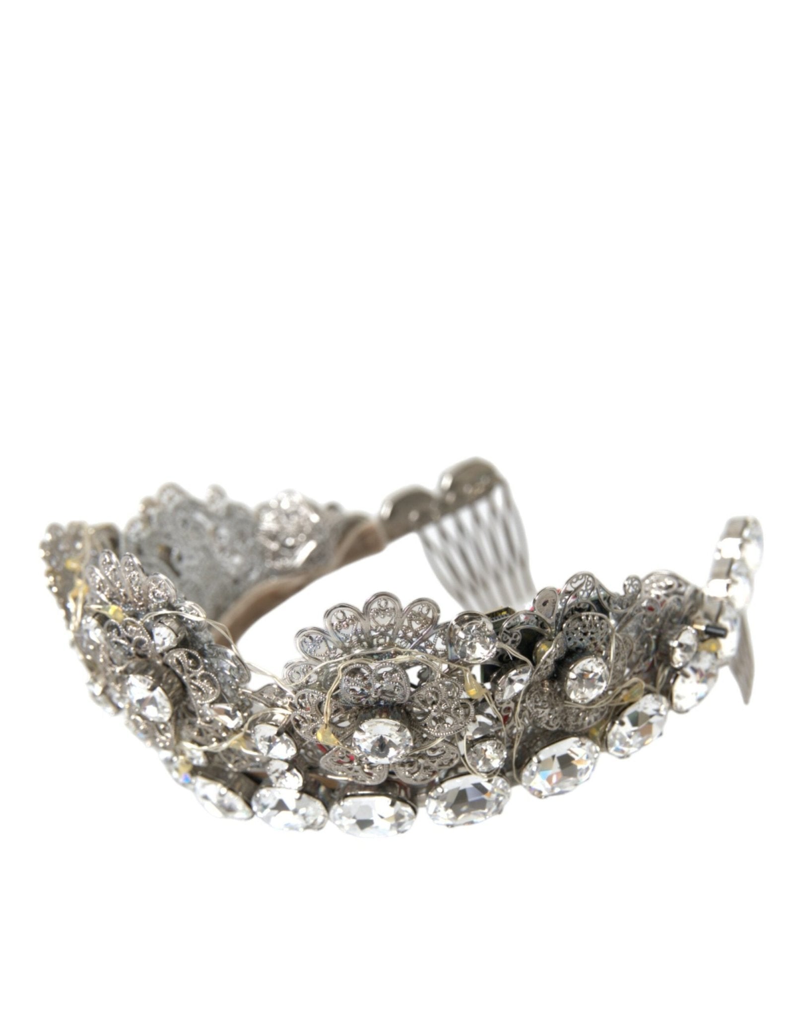 Dolce & Gabbana Silver Brass STRASS Crystal Crown Tiara LED Diadem - Sandy Store ByNet