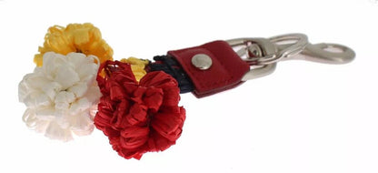 Dolce & Gabbana Silver Brown Raffia Leather Clasp Finder Chain Keyring - Sandy Store ByNet