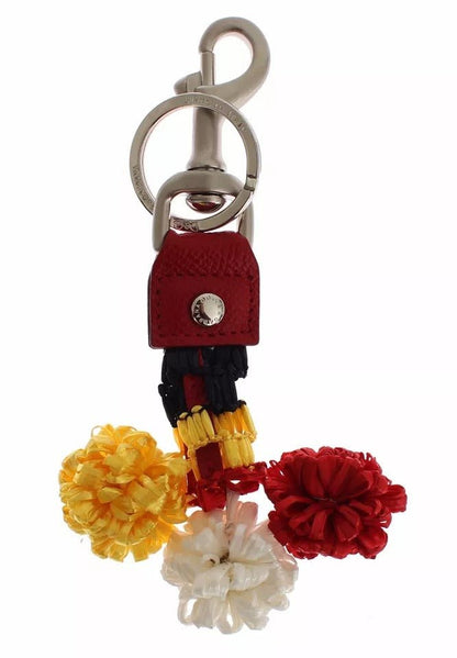 Dolce & Gabbana Silver Brown Raffia Leather Clasp Finder Chain Keyring - Sandy Store ByNet