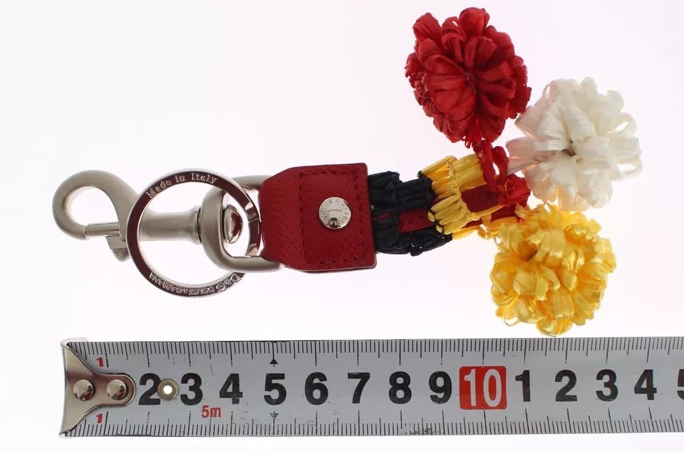 Dolce & Gabbana Silver Brown Raffia Leather Clasp Finder Chain Keyring - Sandy Store ByNet