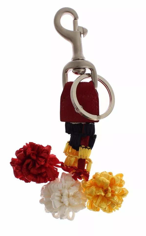 Dolce & Gabbana Silver Brown Raffia Leather Clasp Finder Chain Keyring - Sandy Store ByNet