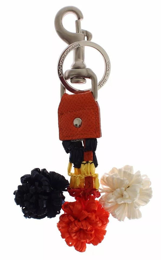 Dolce & Gabbana Silver Brown Raffia Leather Clasp Finder Chain Keyring - Sandy Store ByNet