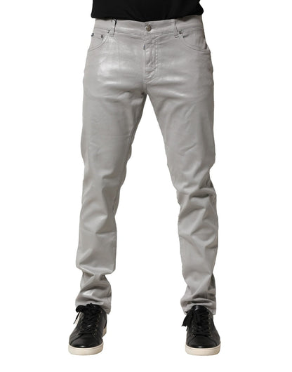 Dolce & Gabbana Silver Cotton Stretch Slim Denim Jeans – IT52 | XL par Dolce & Gabbana | Disponible sur Sandy Store ByNet