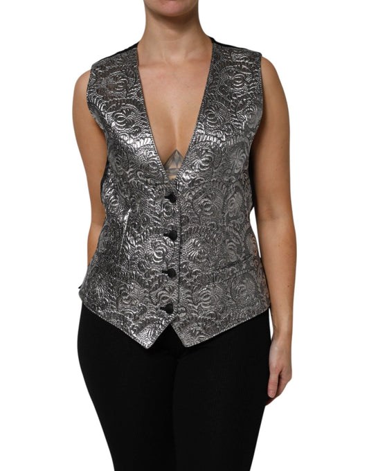 Dolce & Gabbana Silver Floral Jacquard Sleeveless Vest Top – IT40|S par Dolce & Gabbana | Disponible sur Sandy Store ByNet