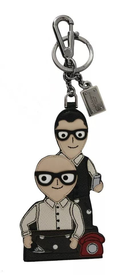 Dolce & Gabbana Silver Leather Dominico Stefano DGFAMILY Logo Badge Keychain – par Dolce & Gabbana | Disponible sur Sandy Store ByNet